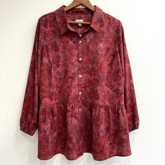 LOGO BY LORI GOLDSTEIN WOMEN'S STRETCH WOVEN BUTTON FRONT BLOUSE PLUS SIZE 2X - Picture 1 of 9